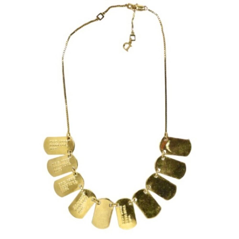 VTG AUTH Christian Dior Galliano Logo Gold Dog Tag Charm Collar Bib Necklace